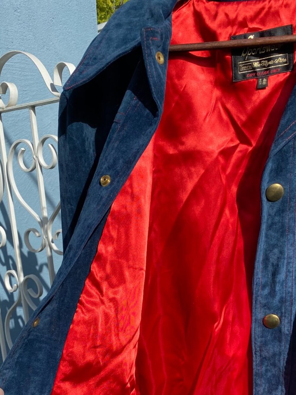 1970s Sears The Men's Store Sportswear Blue Suede Velour Safari Chore Jacket 46 - Picture 11 of 13